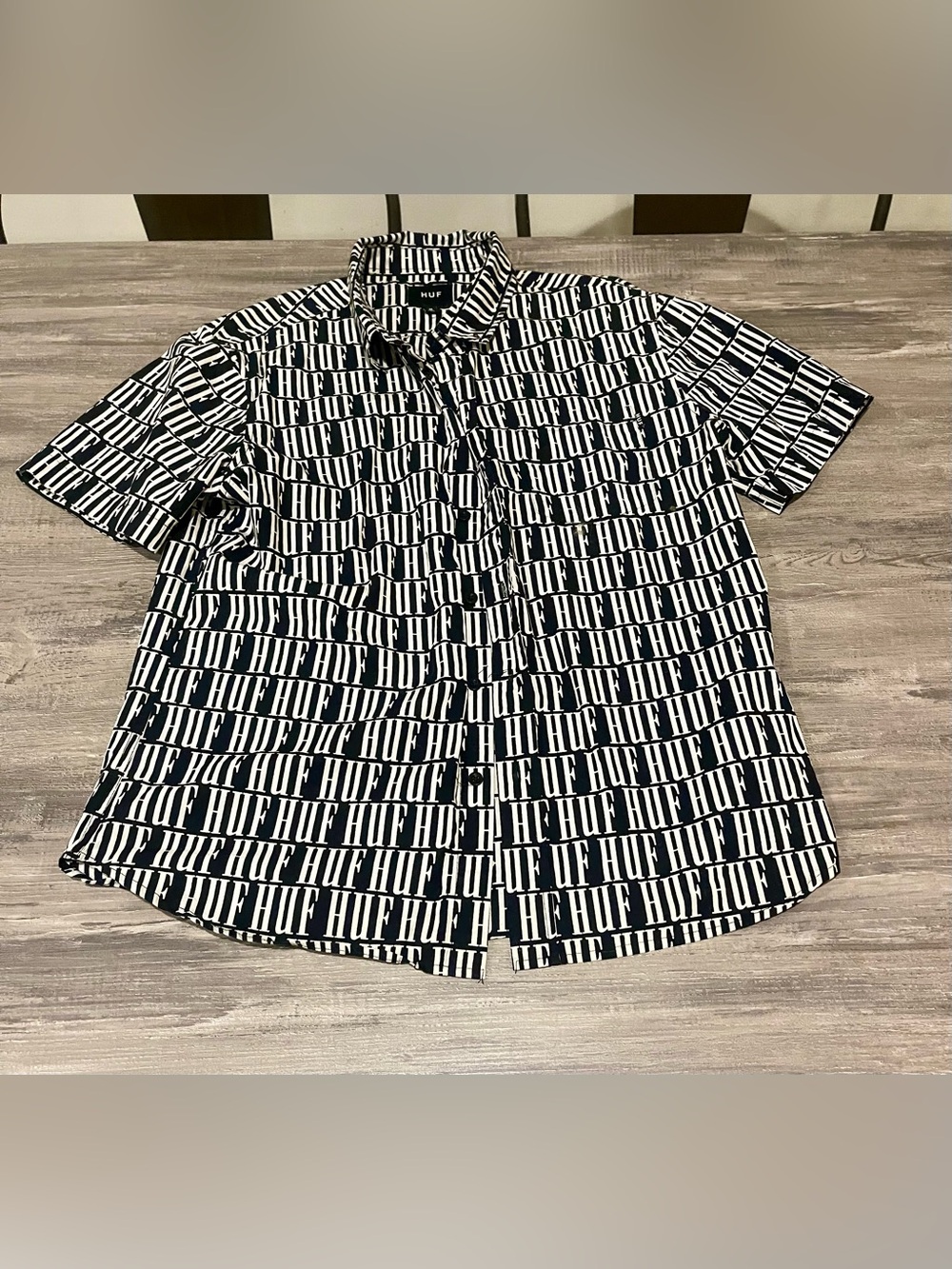 HUF Black & White All-Over Logo Button-Down Shirt